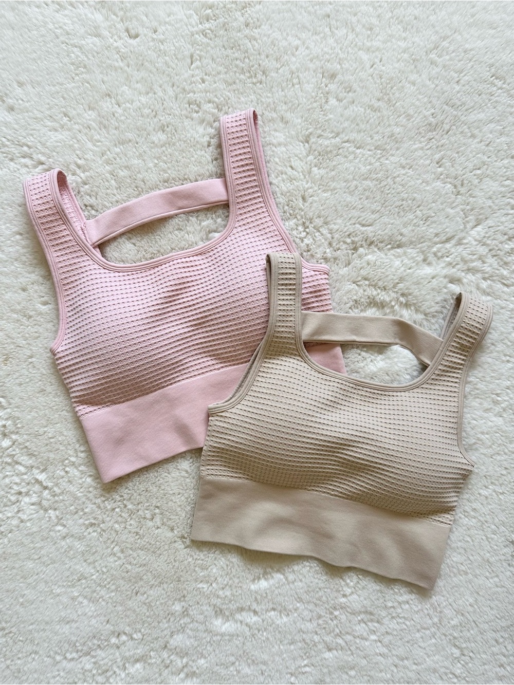 Yogalicious Waffle Seamless 2-Pack Sport Bras - Blush Pink & Beige S